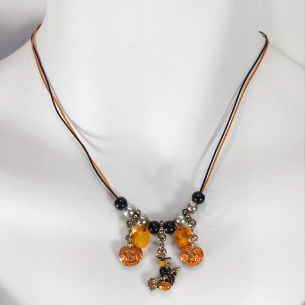 Halloween Charm Orange Black Necklace